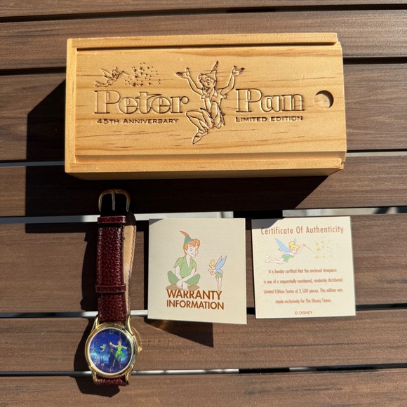 Disney Other - Disney Peter Pan 45th Anniversary‎ Limited Edition Watch Tinkerbell Gold Tone